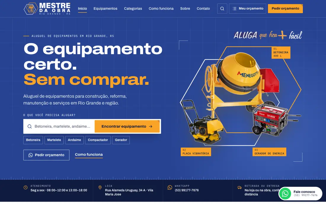 Página inicial do site do Mestre da Obra Rio Grande, no computador