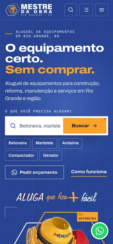 Site do Mestre da Obra Rio Grande, no celular